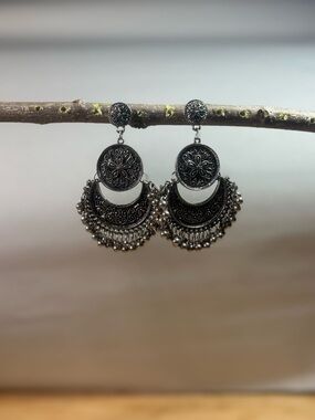 Oxidized Silver Boho Filigree Drop Earrings - Women Jewelry